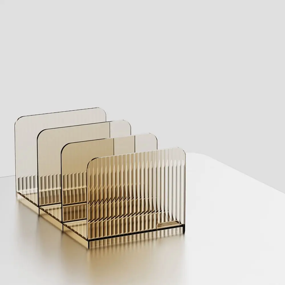 Practical Three-Compartment Transparent Bookends Non-Slip Reusable Desktop Bookshelf Thicken Waterproof Book Holder Table