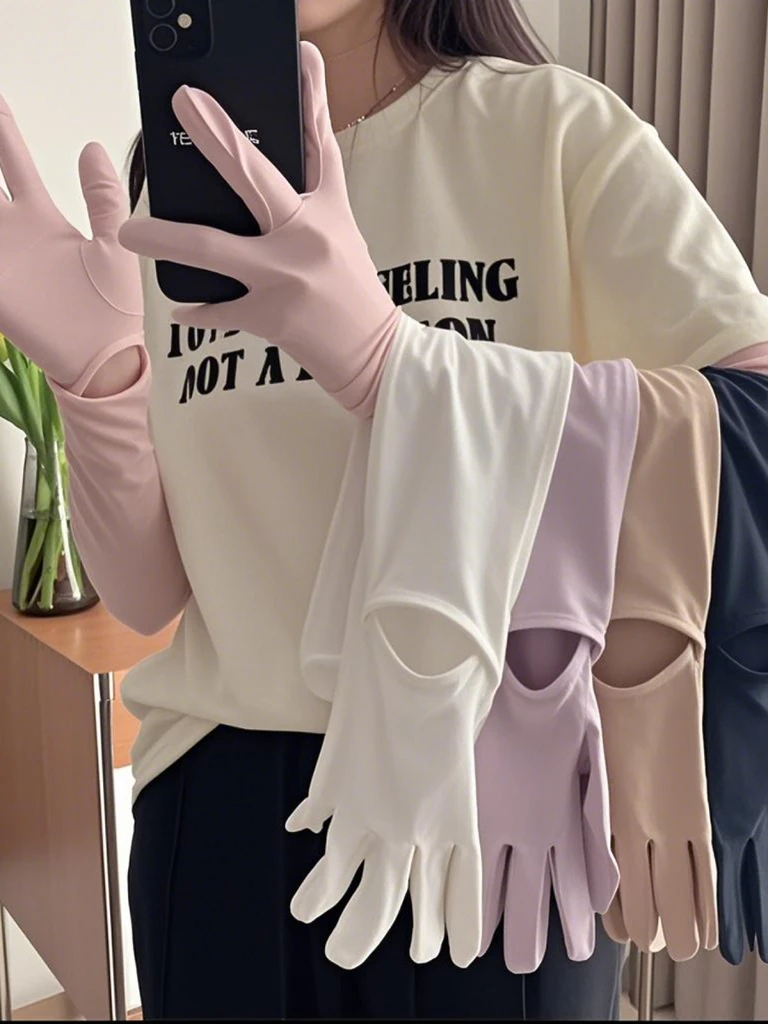 Ice Silk Cycling Gloves Women's Thin Summer Touchscreen Compatible  Vehicle Riding Anti-slip Sleeve Covers