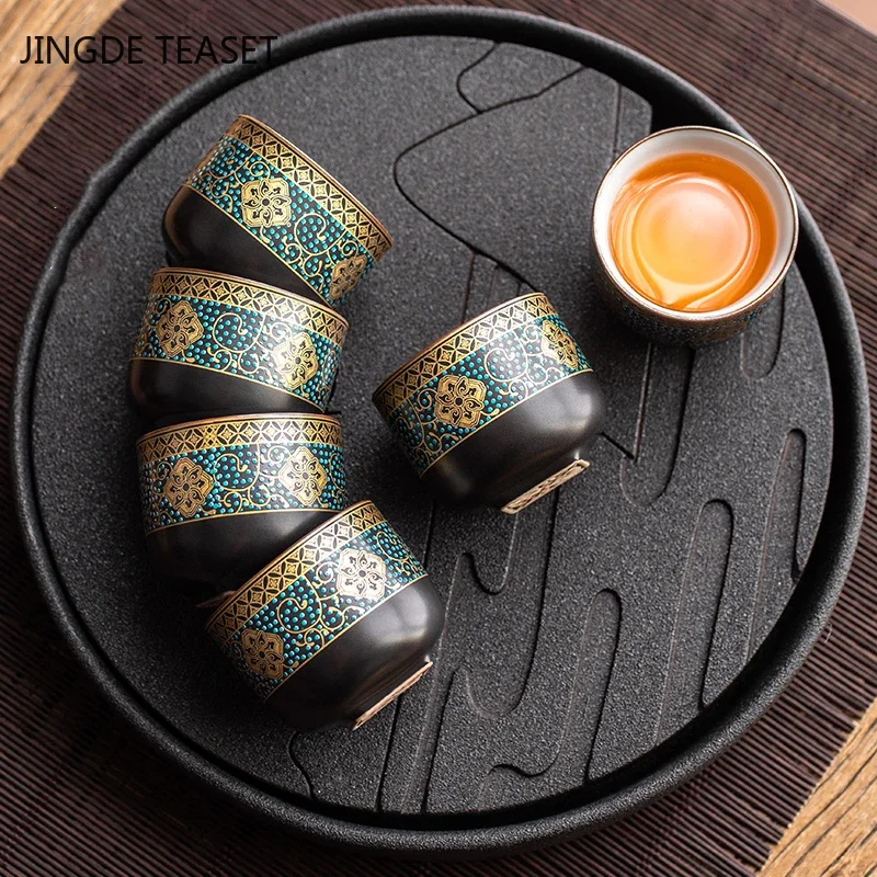 3pcs Chinese Retro Ceramics Small Teacup Exquisite pattern single cup Tea bowl Crockery Fine Tea Cup Teaware accessories