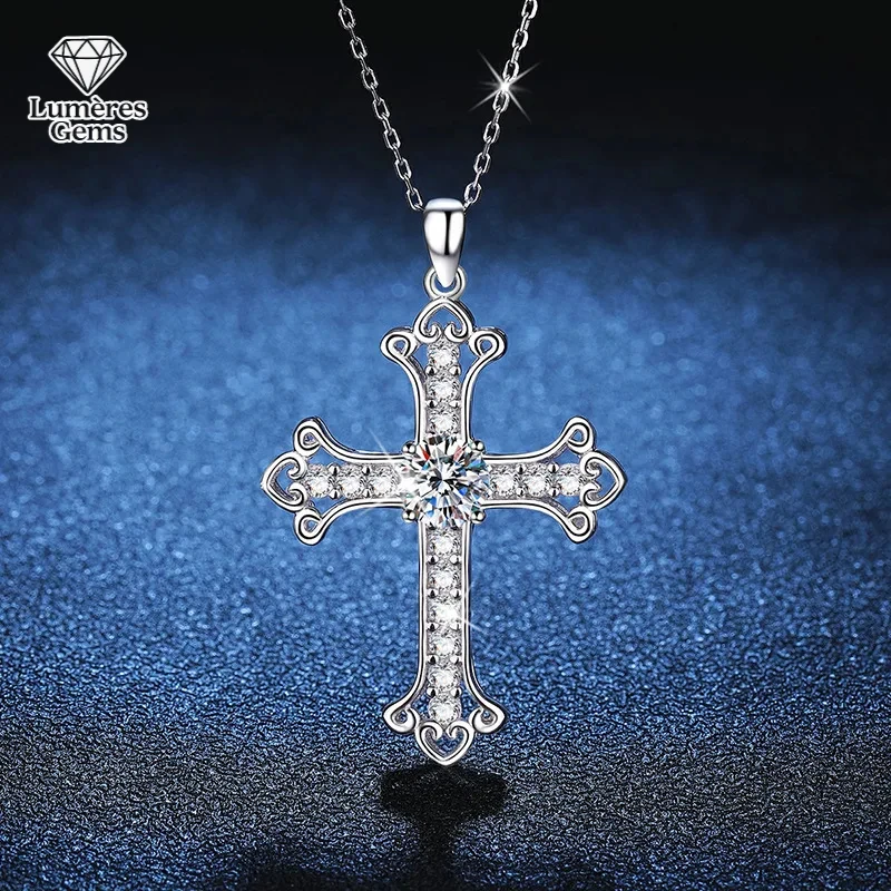

D Color Seiko Cross Pendant Moissanite High-Quality Silver Necklace Women'S Platinum PT950 Mark
