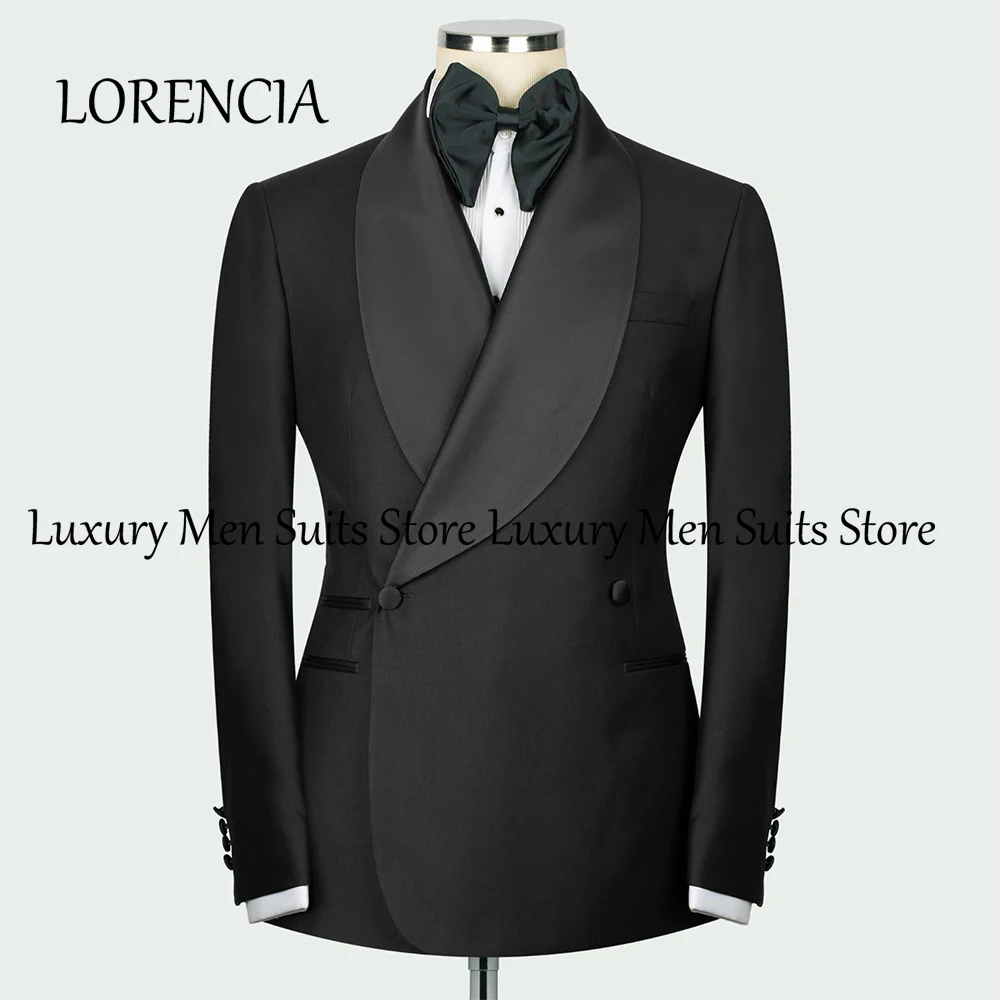 

Formal Shawl Collar Men Suit 2 Pieces Double Breasted Tuxedos Slim Fit Groom Wedding Outfits Customized jaqueta masculina couro