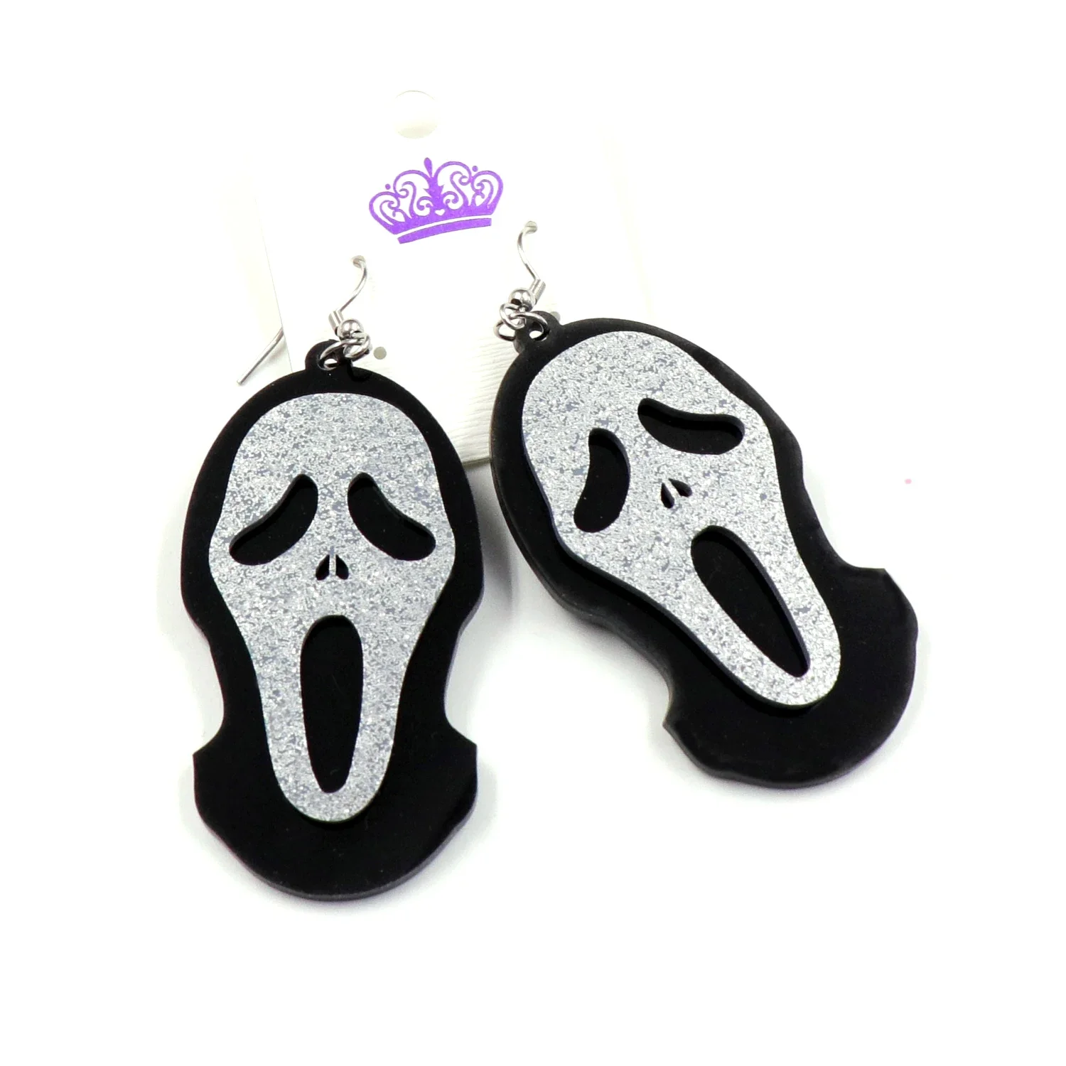 Ghost Skull Halloween TRENDY Glitter Acrylic Dangle  Earrings