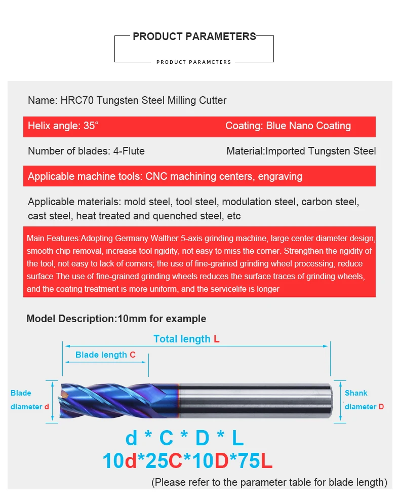 HRC70 4F Fräser mit Legierungsbeschichtung, Wolframstahl-Werkzeug, CNC-Bearbeitung, Schaftfräser, Azzkor Fräser-Set, Fräsmaschinen-Werkzeuge – Detail 7