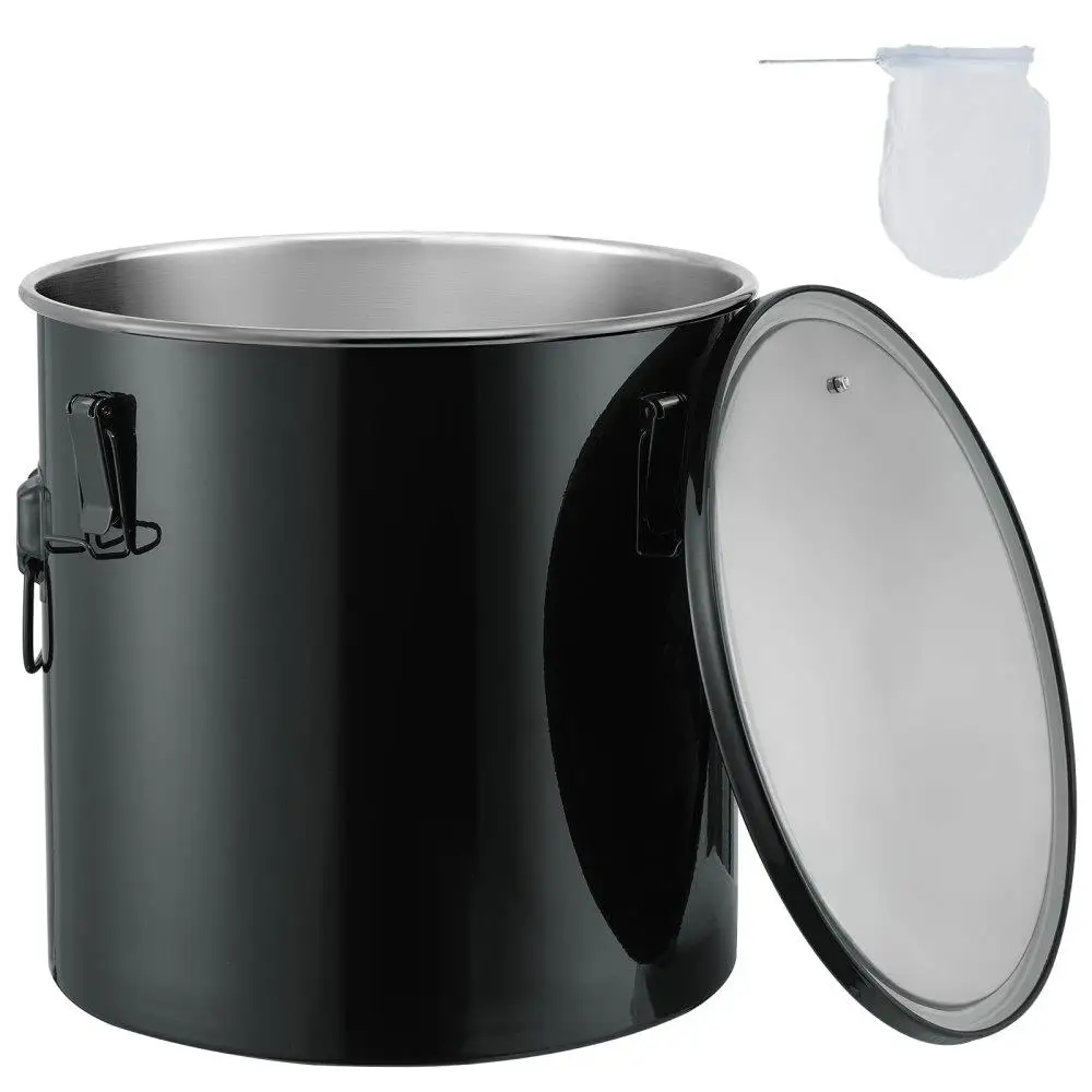 

Stainless Steel Fryer Oil Bucket 10 Gal Rust Proof Coating Lock Clips Filter Bag Black