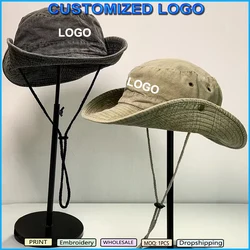 Custom Logo Cotton Outdoor Travel Sun Cap for Men and Women Adult Bucket Hat Fisherman Hat Summer Hiking Camping Hat bob