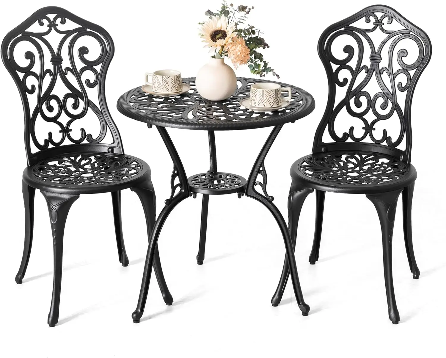 

3-Piece Outdoor Bistro Set with 2 Chairs, Round Table & Umbrella Hole, All-Weather for Garden, Lawn, Poolside