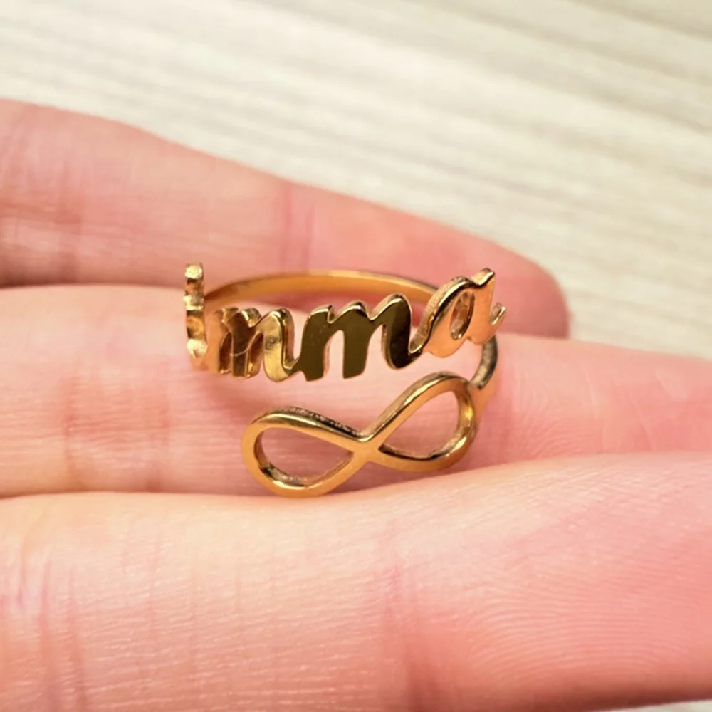 แหวนปรับขนาดได้ สแตนเลส สลักชื่อส่วนตัว แหวนอินฟินิตี้ สำหรับผู้หญิง ผู้ชาย งานแต่งงาน งานปาร์ตี้