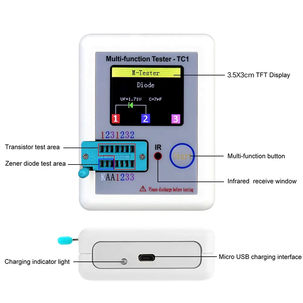 New LCR-T7 Transistor Tester TFT Diode Triode Capacitance Meter LCR ESR Meter NPN PNP MOSFET IR Multifunction Tester Multimeter