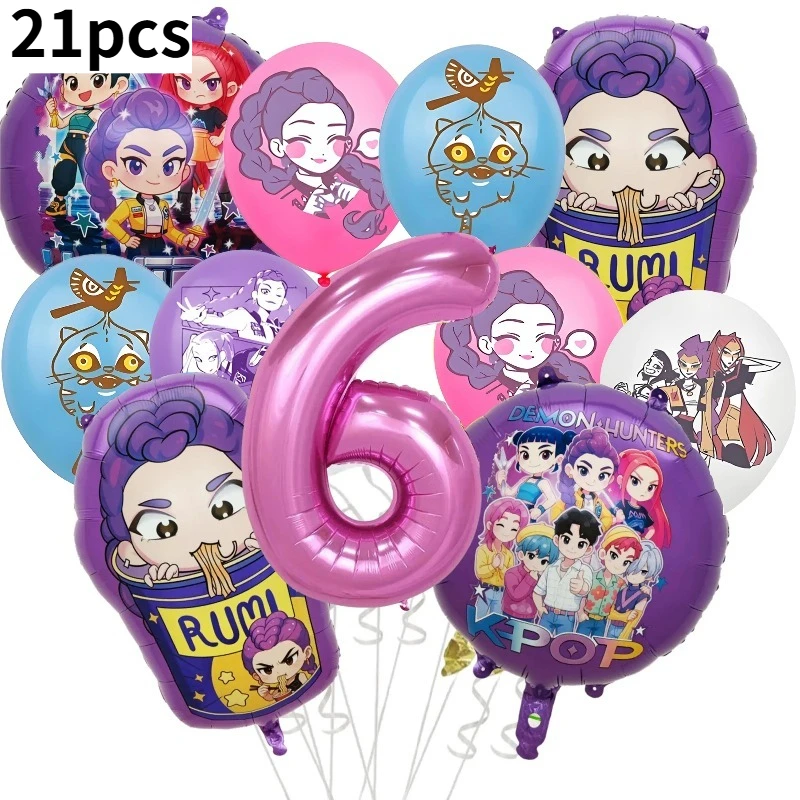 38 قطعة/21 قطعة K البوب شيطان الصيادين الكرتون بالون مجموعة حفلة عيد ميلاد شيطان الصيادين موضوع بالونات الزخرفية فتاة عيد ميلاد الأول #6