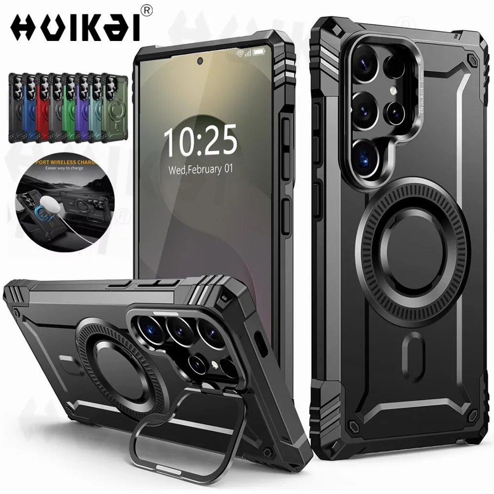 Case For Samsung Galaxy S25 Ultra S24 Ultra S23 S25 edge S24 Magnetic MagSafe Rotatable Stand Holder Protection Kickstand Covers