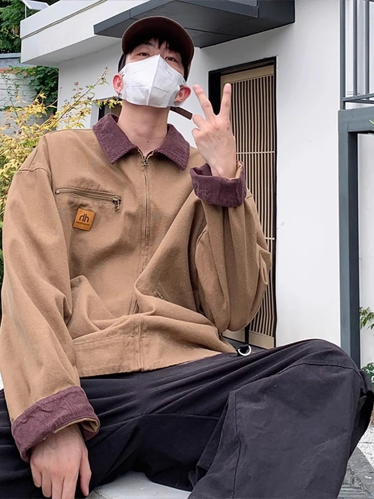 

Khaki Waed Vintage Workwear Jaet Men's Autumn High-End Casual Detroit Coat Stand Fit Iron-Free Cotton Polyester Blend