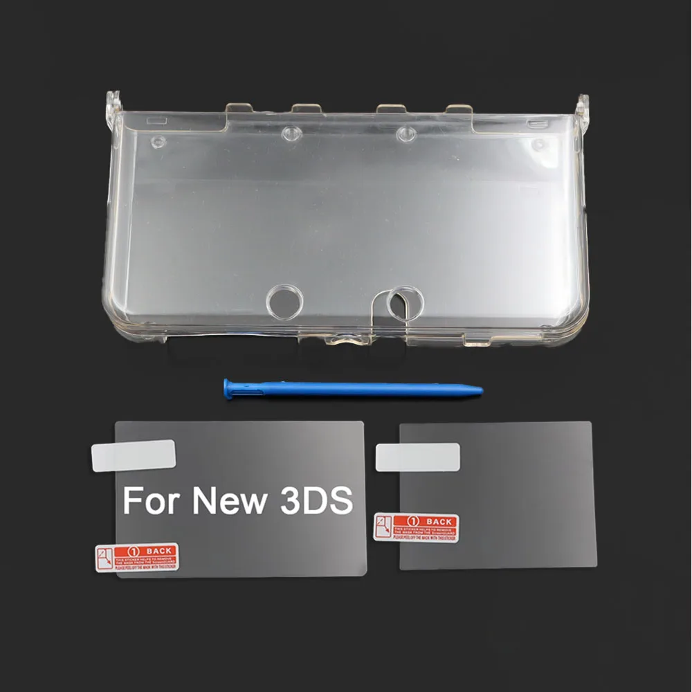Transparente, geteilte Schutzhülle für den neuen 3DS, transparente Hartschale + Displayschutzfolie + Stylus-Stift