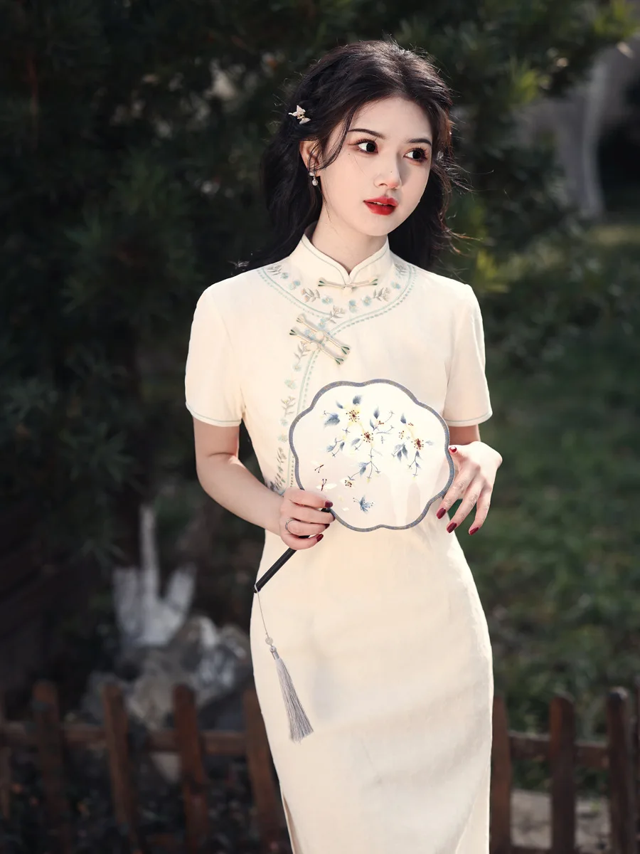 

Retro New Chinese Style Improved Daily Style Qipao Summer Youth Elegant Embroidered Qipao Skirt Women's Cheongsam Dress