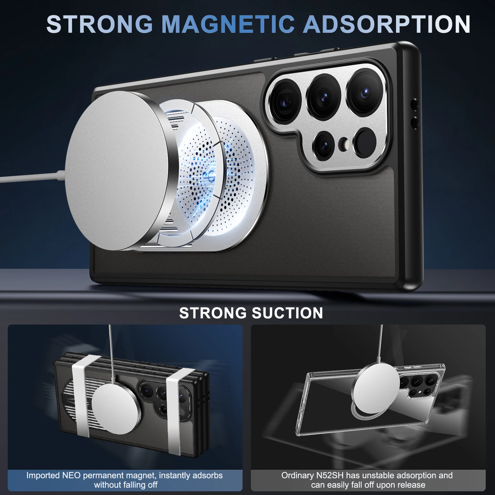 

Для Samsung Galaxy S22 S23 S24 Ultra чехол с мягкой рамкой, сильная магнитная адсорбция, металлическая подставка, теплопроводная полоса, чехол