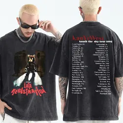 Rapper Kanye West Late Registration Tour 2005 Vintage Washing T Shirt Hip Hop Streetwear T-shirts Oversized Man Short Sleeve Tee