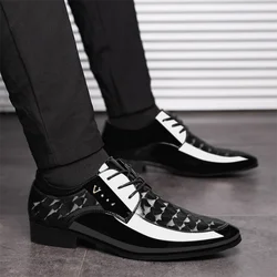 Men Shoes Formal Dress Shoe Black PU Leather Shoes Men Lace Up Point Toe Business Casual Shoes for Men Wedding Party Office