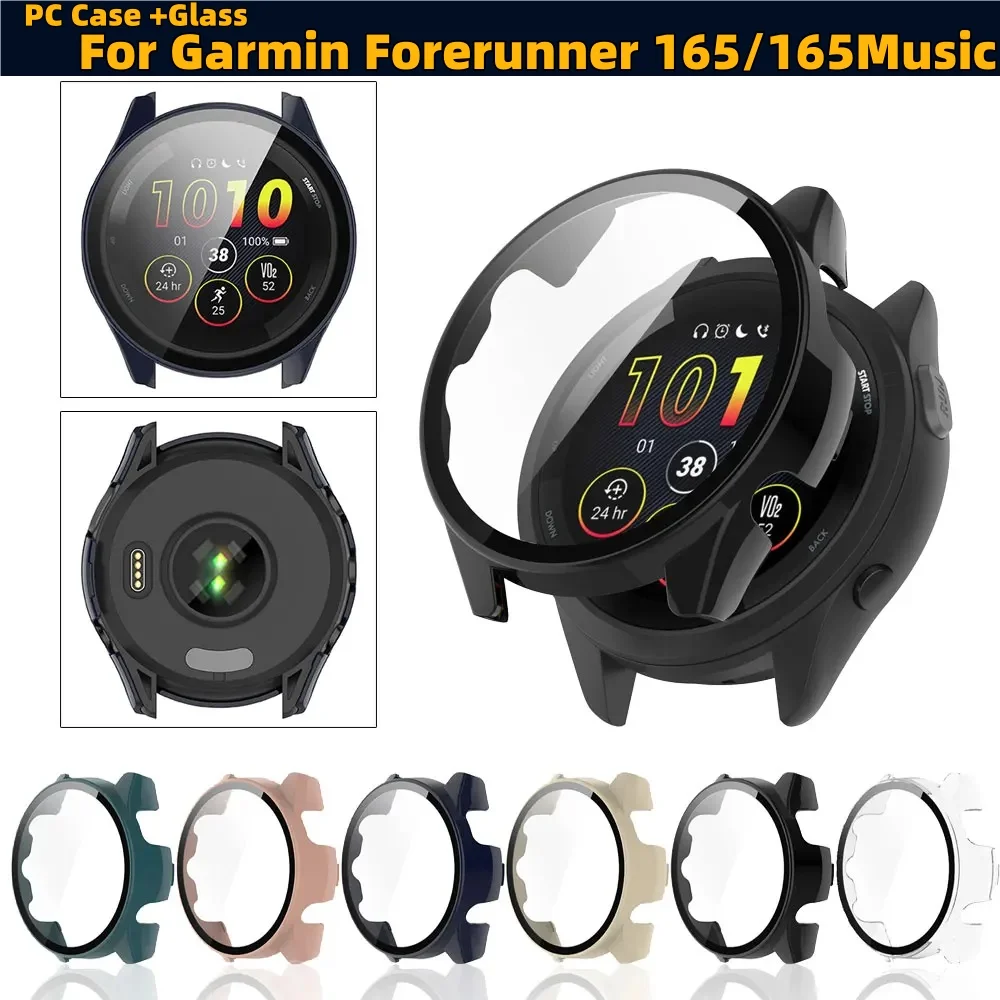 

PC Case + Glass Screen Protector For Garmin Forerunner 165 / 165 Music Full Coverage Protective Cover