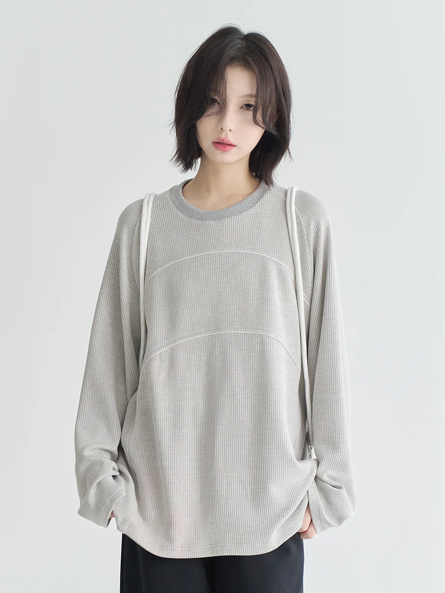 

Повседневный свободный женский вязаный длинный топ све с овальной вставкой, дизайн из тонкого полиэфирного волокна, круглый, цельный, осенняя мода