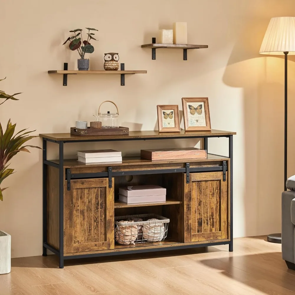 خزائن تخزين مركز الترفيه لأجهزة التلفاز مقاس 55 بوصة، حامل تلفزيون بباب الحظيرة قابل للتعديل مع رفوف #3