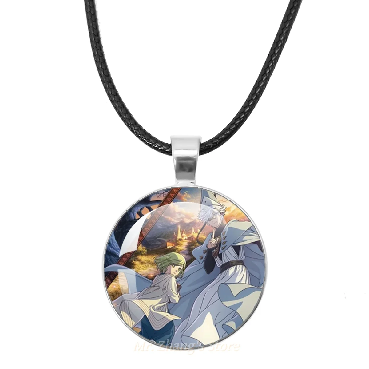 Comic Witch Hat Atelier 25mm Glass Cabochon Necklace Cartoon Character Glass Pendant Necklace Leather Rope Necklace Pendant Gift