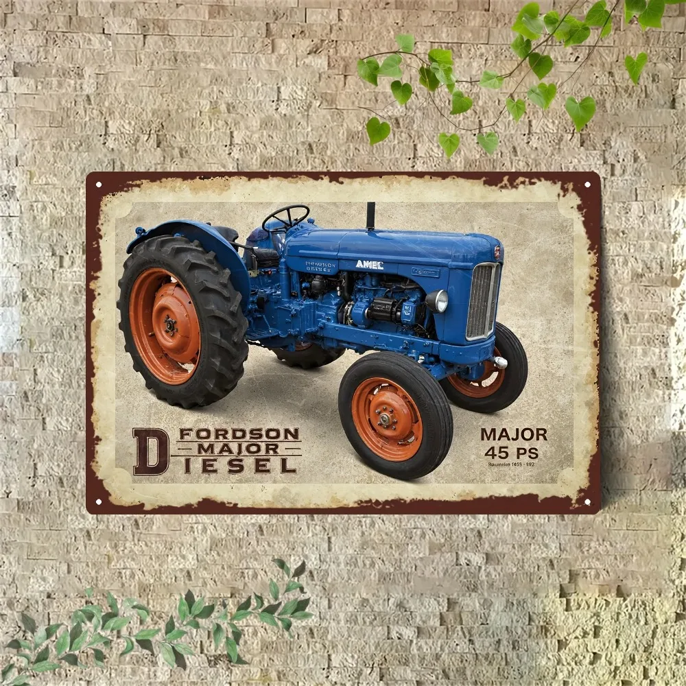 Placa Decorativa de Metal Vintage para Parede - Arte 2D de Fazenda com Fordson Major 45 PS, Decoração Robusta em Alumínio para Garagem, Bar, Café, Casa, Presente