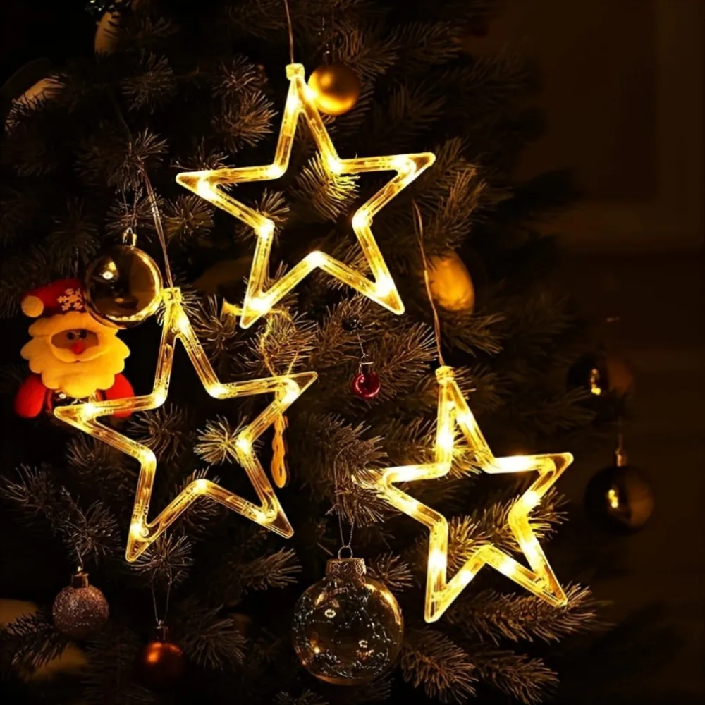 Natal led janela pendurado decorações, estrela santa floco de neve sino veado árvore em forma de luzes de fadas, ornamentos festivos