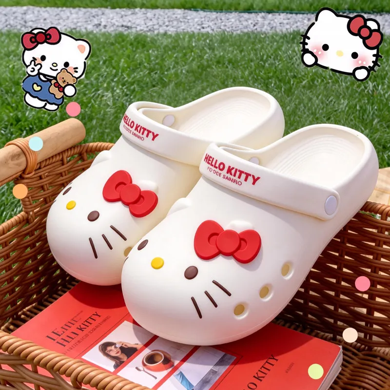 

Милые летние женские шлепанцы Hello Kitty Kt Eva с защитой от скольжения, дышащие, на толстой подошве, с мультяшным рисунком, для девочек, студенток, пляжные тапочки