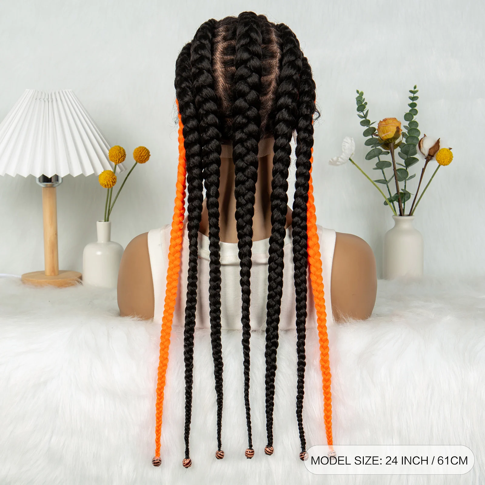 1B-برتقالي كورنو شعر مستعار مضفر الاصطناعية كامل الدانتيل مضفر الدانتيل الباروكات مع شعر الطفل الدانتيل الجبهة Knotless الضفائر الباروكات للنساء