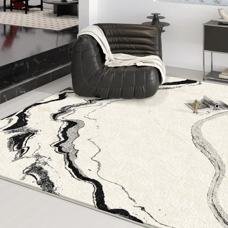 French Style Carpets for Living Room Black White Minimalist Plush Carpet Fluffy Soft Bedroom Decor Thicken Rug Luxury Lounge Mat