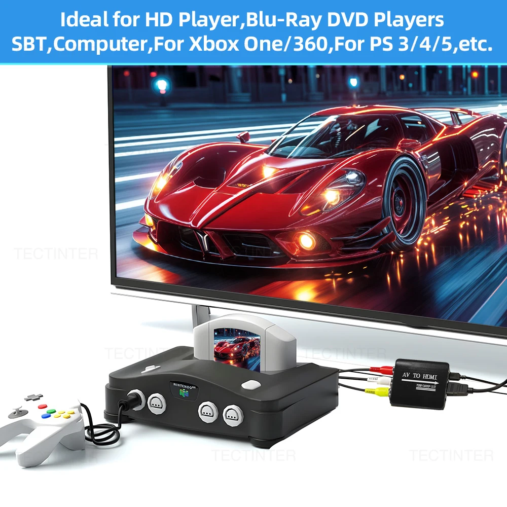 محول مركب RCA AV إلى HDMI 1080P لوحدة تحكم الألعاب PS2/PS3/Xbox One/WII/N64 مع ملحقات ألعاب كابل USB