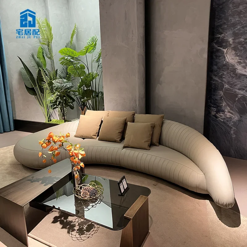 Italian minimalist new high-end living room furniture design first layer cowhide sofa special-shaped conch sofa