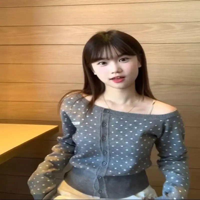 オフショルダーセーター 韓国風 春と秋 通勤 優しいリボンセーター オフィスワーカー向け カーディガン ニットセーター