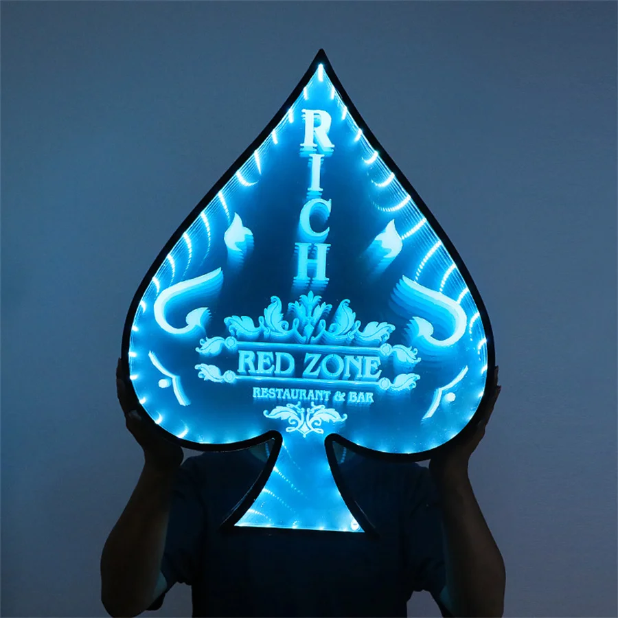 Customized Acrylic Ace of Spade Led Glorifier Club Sign Handheld VIP Service Sign Presenter Advertising for Night Club Bar Decor