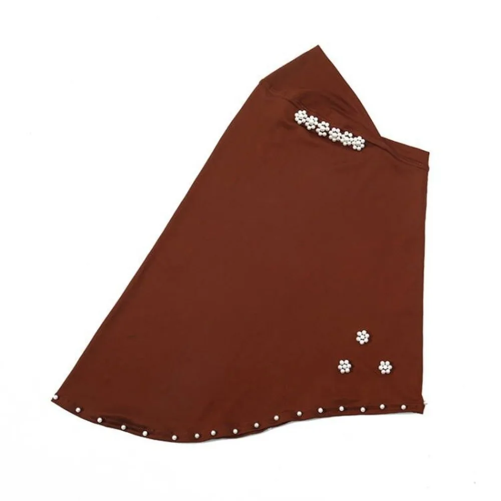 

Breathable Imitation Pearl Beads Bonnet Hijab Comfortable Easy Wear Instant Stretch Head Scarf Solid Color Pearl Flower