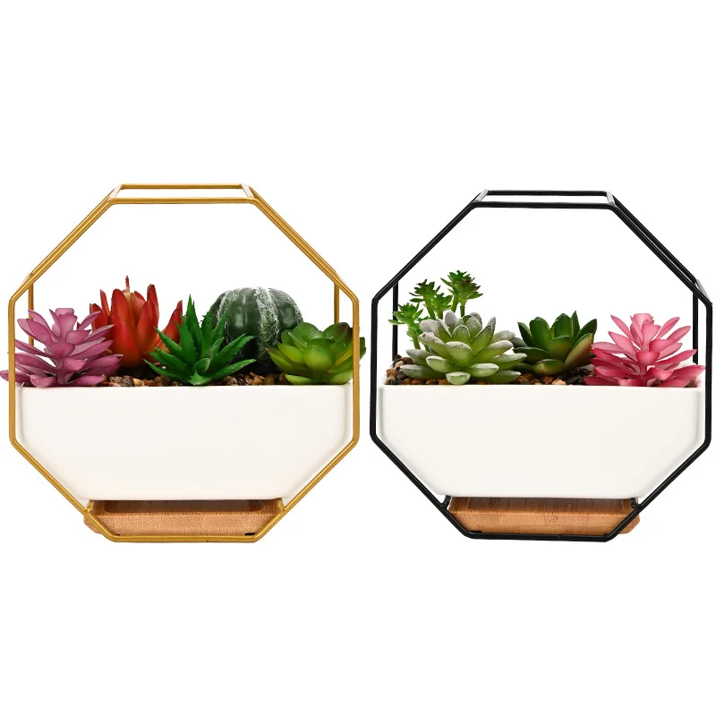 Octagonal Wall Mounted Flower Pot Set, Iron Ceramic Succulent Flower Pot, Pots for Plants, Plant Accessories, Room Decorations