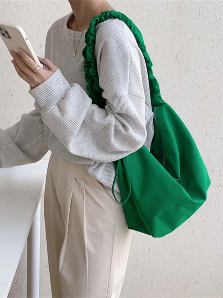 

Pleated Nylon Shoulder Bags For Women 2024 New Fashion Korean Large Capacity Casual Crossbody Bags Solid Simple Tote Bag Ladies