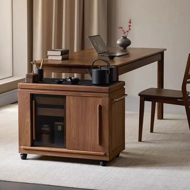Modern mobile solid wood tea cabinet kettle integrated small apartment living room tea table sofa side water cabinet
