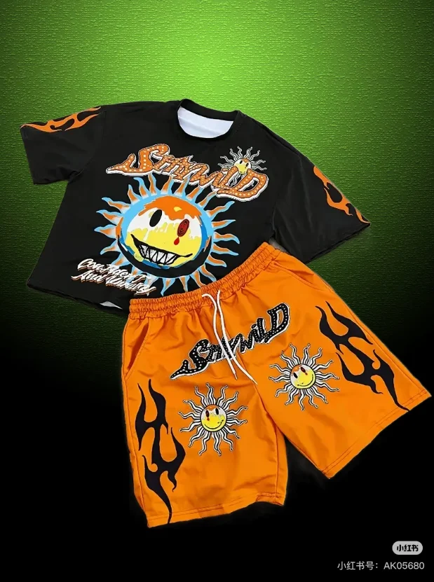

2025 Summer New 3D Printed Street Life Short-sleeved Casual Set for Men and Women, Quick-drying and Breathable Fashion T-shirt.
