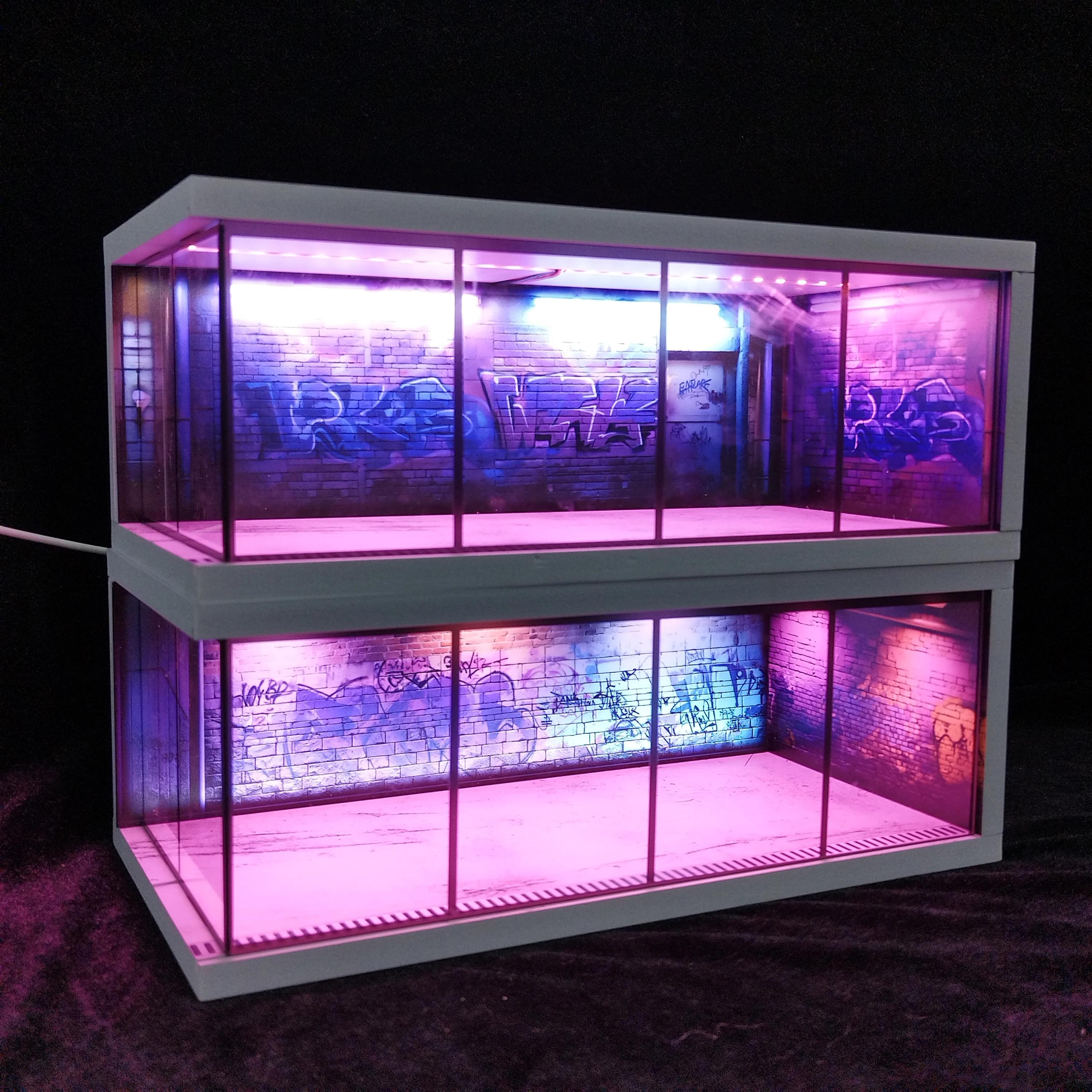 1/64 Scale Diecast Car Display Case with LED Light Realistic Car Garage Diorama Miniatures Models Set Diecast Car Display Case