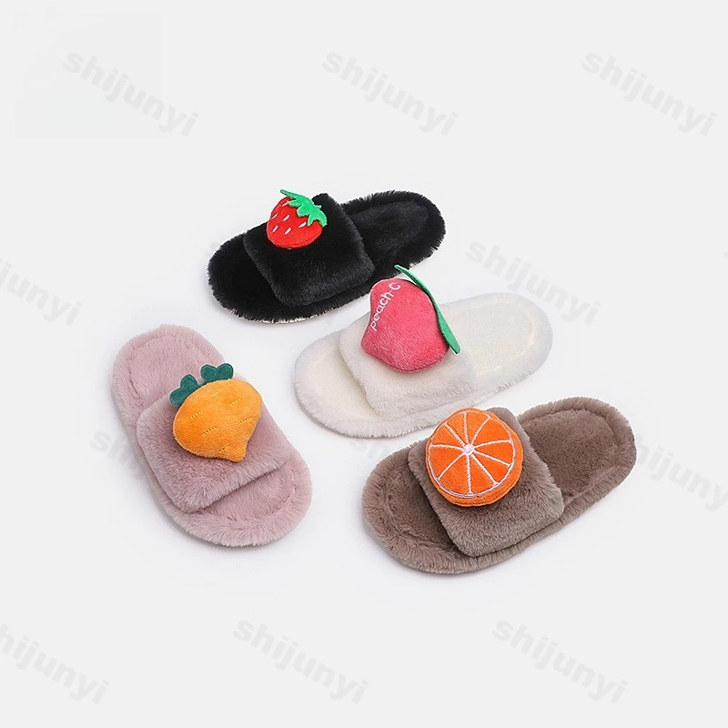 

Children's Home Slippers Autumn Winter Plush Warm Non Slip Girls' One Word Slippers Lightweight Comfortable Boys Soft Sole Shoes