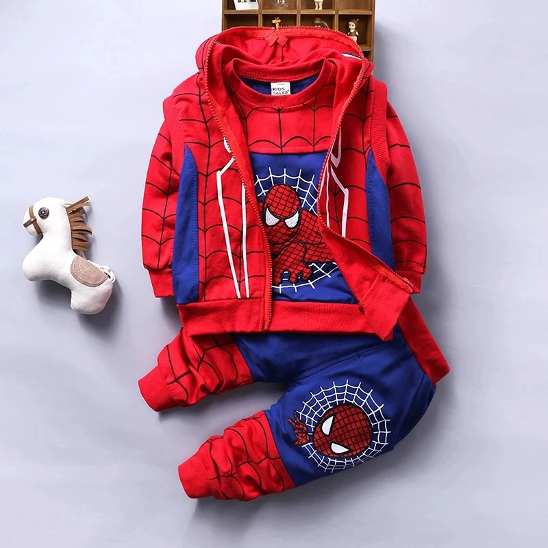 Primavera autunno neonati supereroi set vestiti bambini manica lunga + gilet + pantaloni 3 pezzi tute bambini Cartoon abbigliamento Cosplay