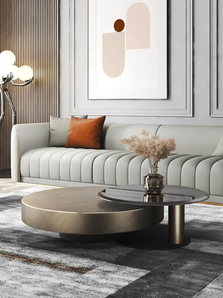 

Italian Light Luxury Minimalist Tempered Glass Stainless Steel Household Living Room Designer Size Round Creative Coffee Table