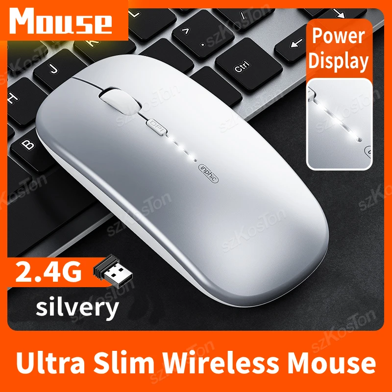 2.4GHz Wireless Mouse Ultra-thin Rechargeable Silent Mouse 1600 DPI 3 Levels Adjustable Mice for Computer Laptop PC