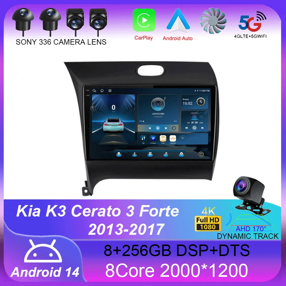 

Android 14 Carplay Auto Car Radio For Kia K3 Cerato 3 Forte 2013-2017 Multimedia Video Player Navigation GPS 2Din 4G+WIFI Stereo