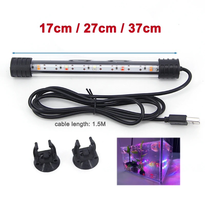 Multi-color 17cm 37cm Aquarium USB power LED Lighting Submersible Mood Lamp Waterproof Fish Tank Decorative Plant Grow Light