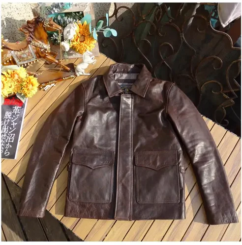 Imagen 2 del producto LNY!-abrigo de piel auténtica de caballo curtido marrón Vintage, chaqueta de jinete de calidad, tela de cuero informal clásica Retro, venta al por mayor