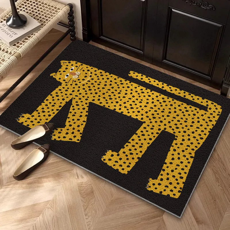 Cartoon Yellow Leopard PVC Coil Doormat Cuttable Anti Slip Entrance Door Mat Dirt Sand Trapping Waterproof Floor Rug