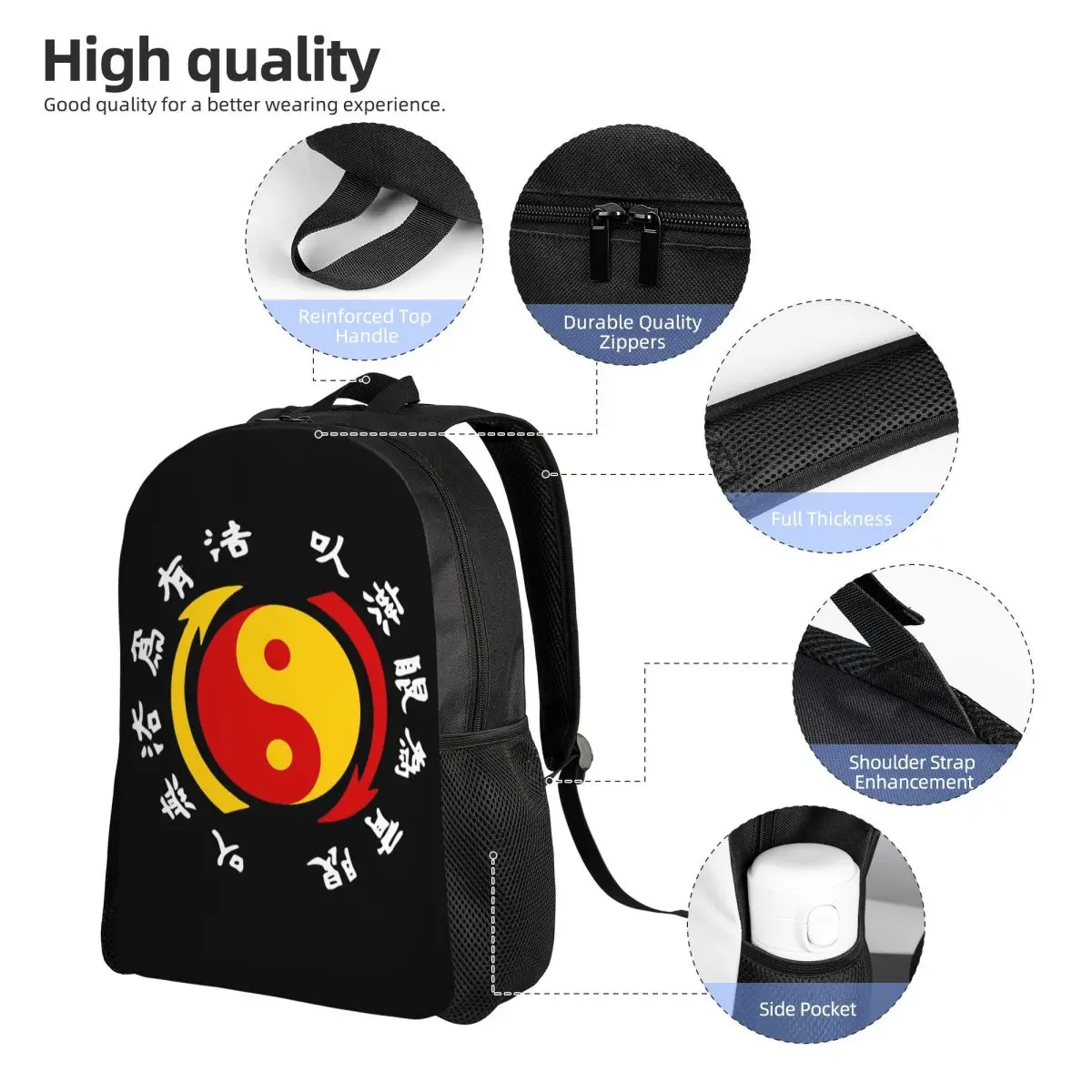 JKD Jeet Kune Do Logo mochila para estudiantes, mochila escolar, mochila de viaje para senderismo para niños y niñas, mochila de moda, bolsos de hombro