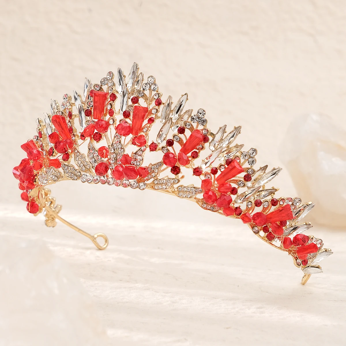Rote Luxus Braut Hochzeit Krone handgemachte Strass elegante Tiara Halloween rote Kollektion Haarbänder Kopfschmuck Zubehör – Detail 19