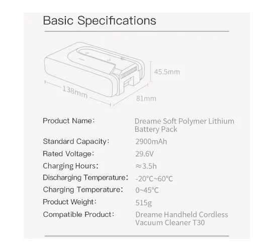 For Dreame T30 Battery Dreame T30 Handheld Wireless Vacuum Cleaner Battery Pack